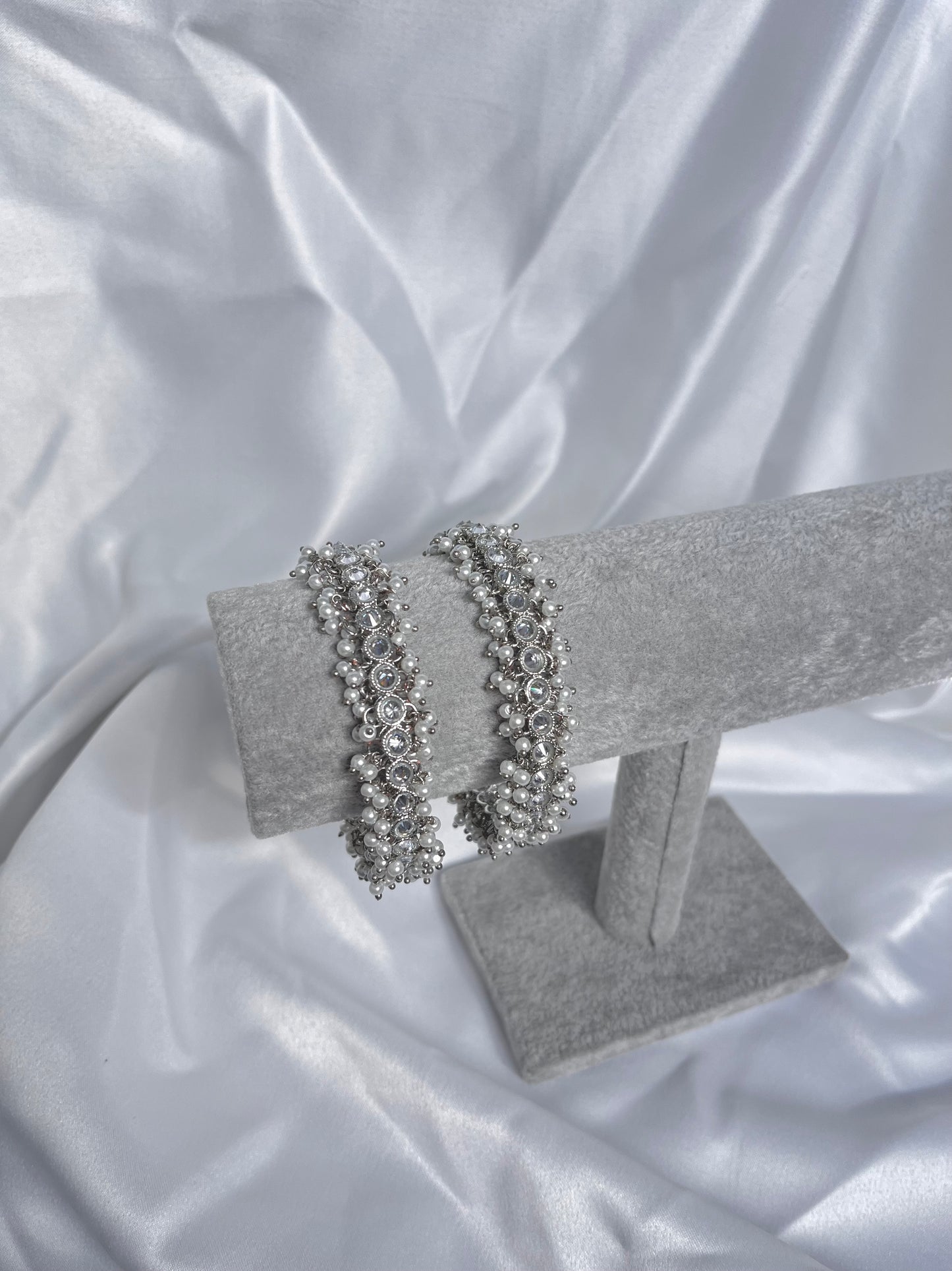 Silver Pearl Cluster Bangles