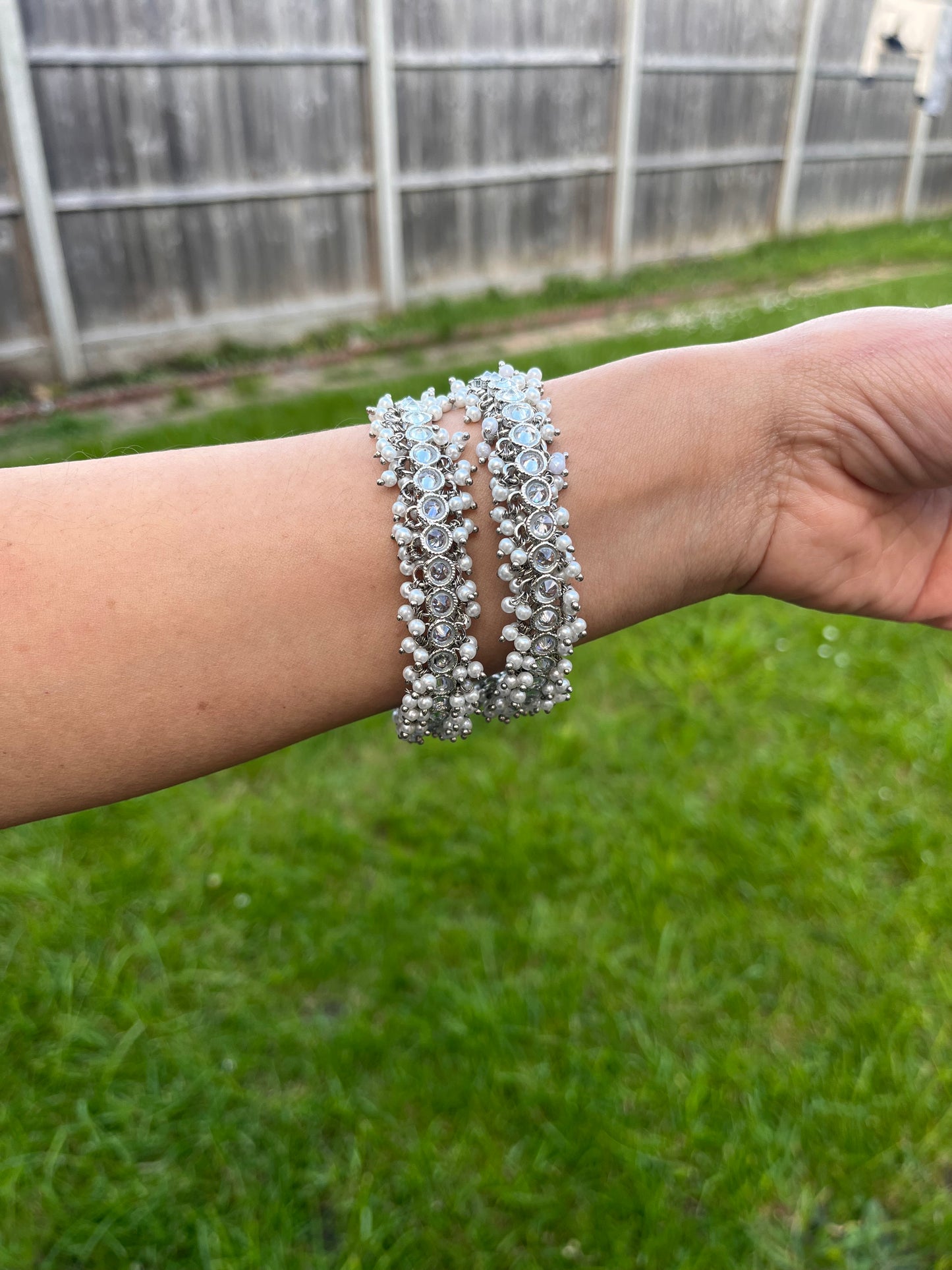 Silver Pearl Cluster Bangles