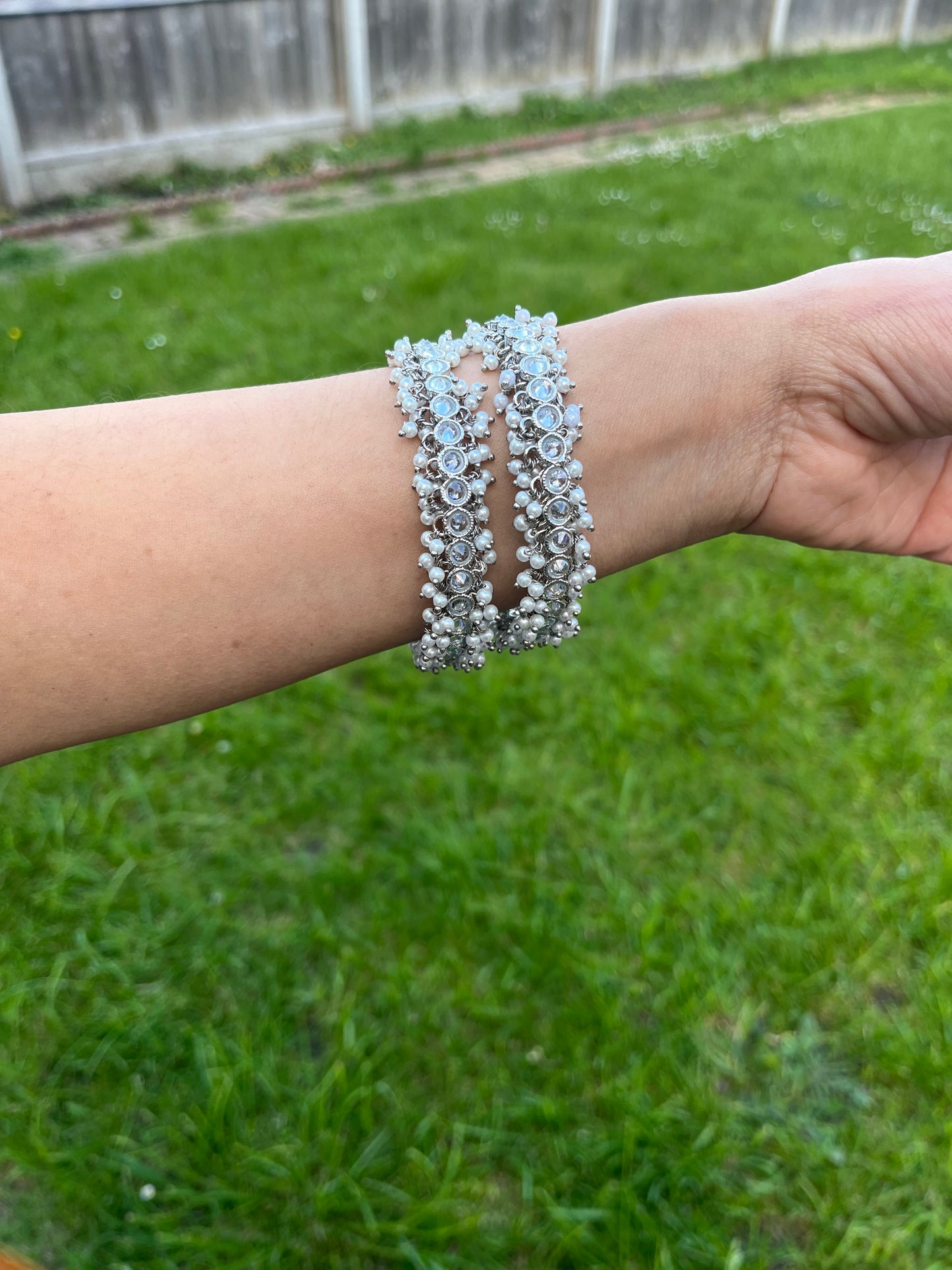 Silver Pearl Cluster Bangles