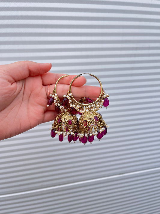 Gold and Plum Jhumkas