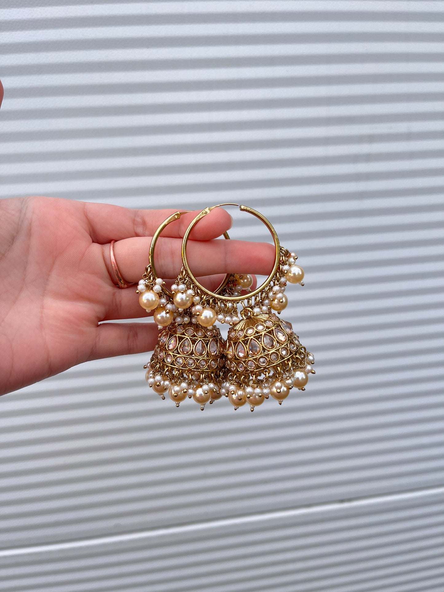 Gold Pearl Jhumkas