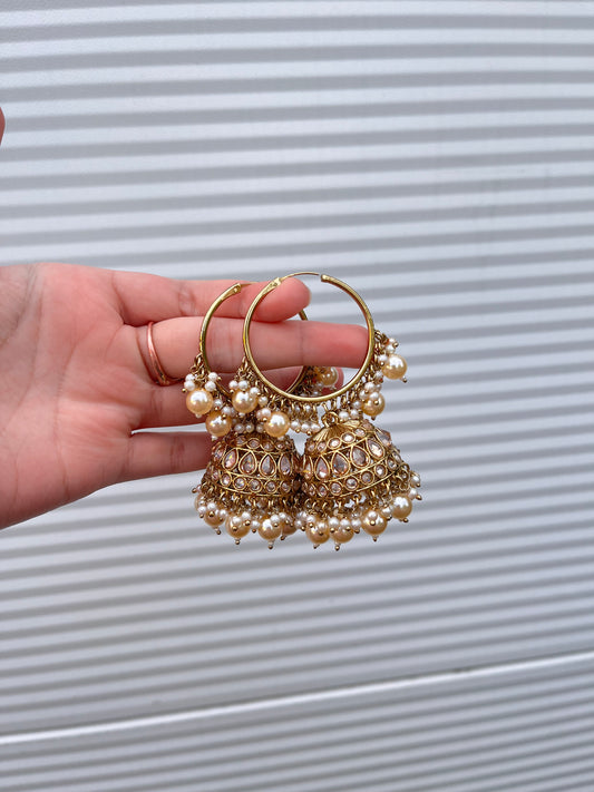 Gold Pearl Jhumkas