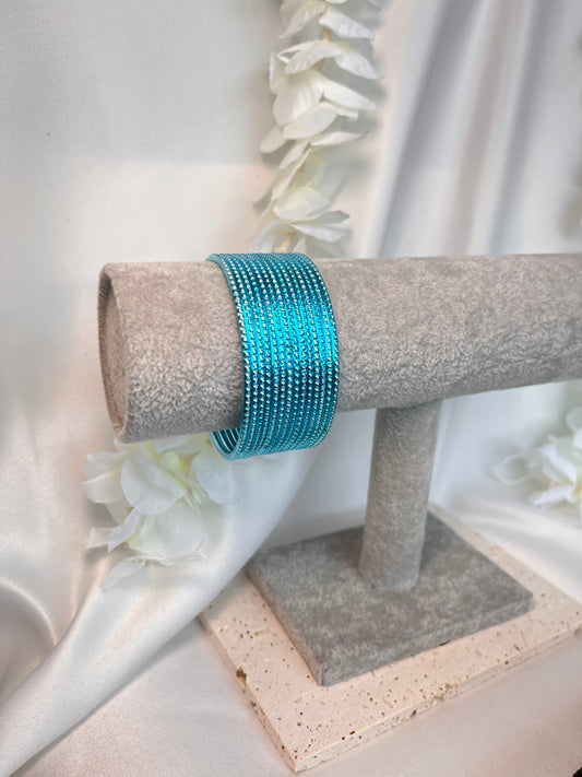 Coloured Ribbed Bangles - Blue/Green hue