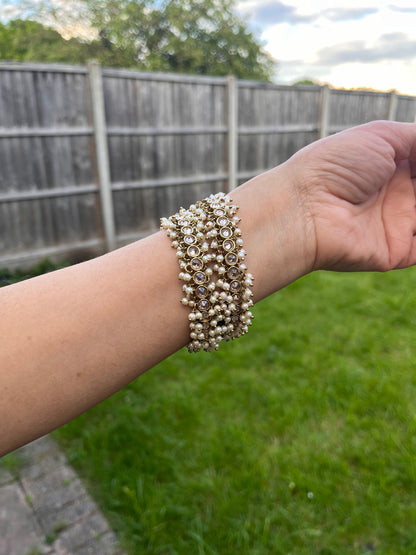 Gold Pearl Cluster Bangles