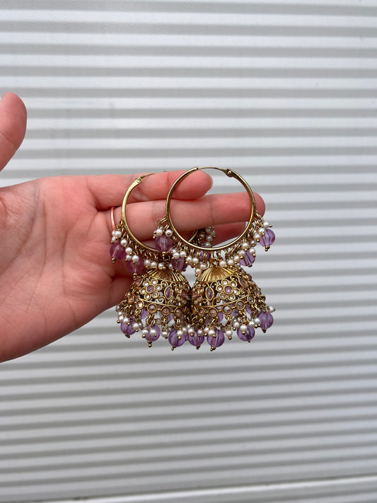 Gold and Lilac Jhumkas