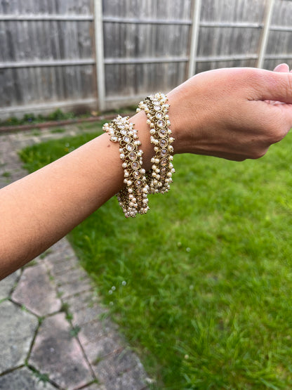 Gold Pearl Cluster Bangles