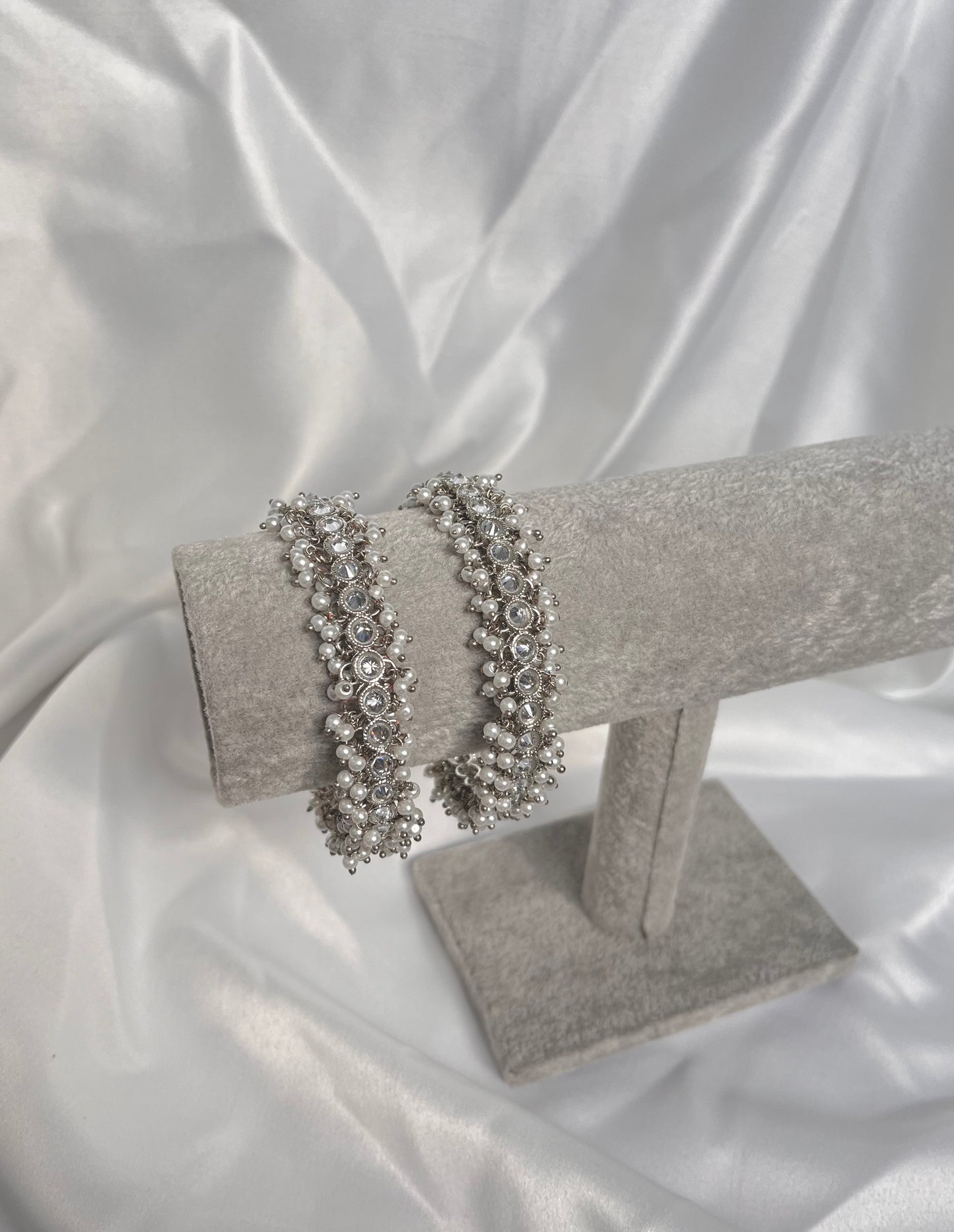 Silver Pearl Cluster Bangles